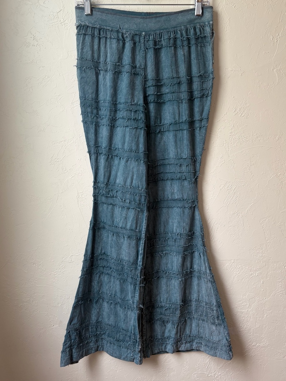 TParty Teal Washed Bell Bottom Flare Pants Frayed Boho Festival Small
